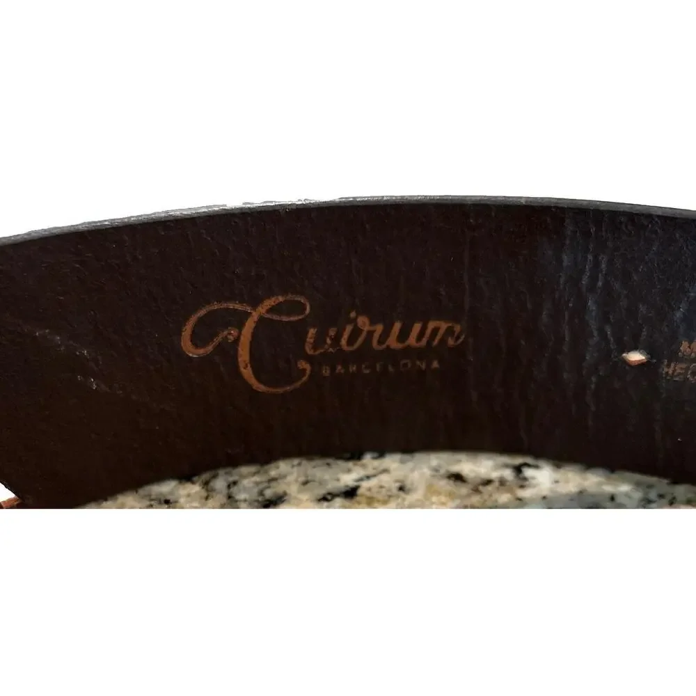 Cuirum Barcelona Spain Leather Designer Wide Belt Hand Tooling Size 95 EUC‎